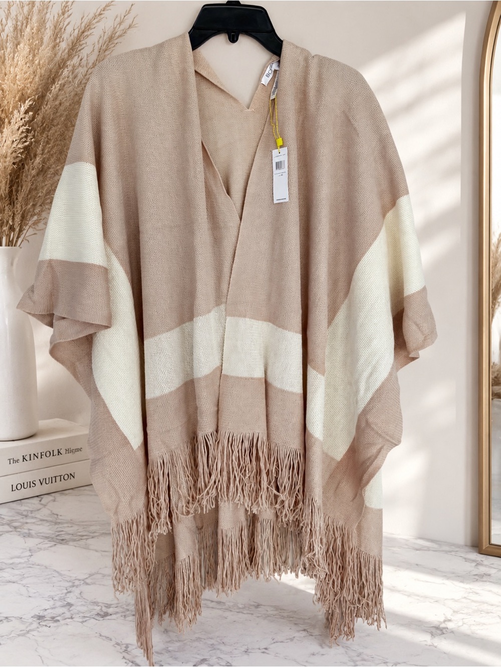 BCBG Generation Poncho Wrap Shawl Beige Cream One Size NWT